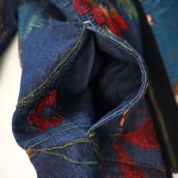 Chico's Women's Sz 2 (L/12) Multi Floral Embroidered Lined Denim Jacket $159 - Picture 14 of 15